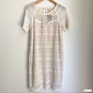 Anthropologie Cream Lace Lined Dress